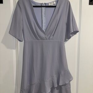 She + Sky periwinkle, Asymmetrical Ruffled Mini Dress